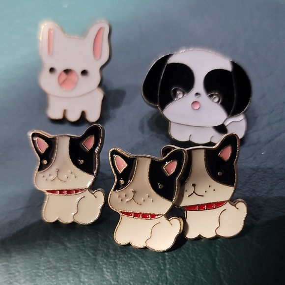 Other - **Cute Dog Enamel Pins Set - Black, White, Pink**